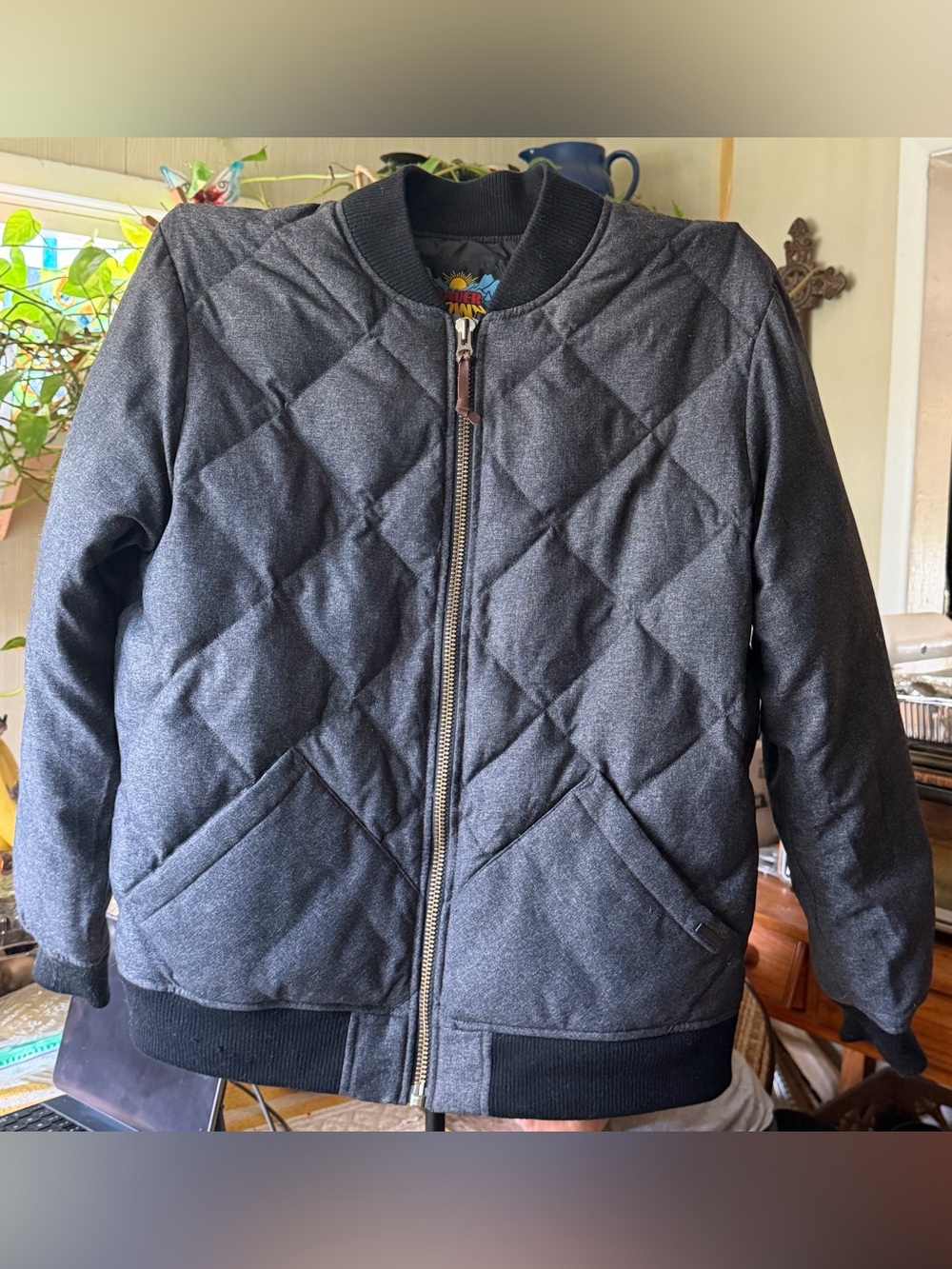 Eddie Bauer Men’s 1936 Skyliner Down Jacket Bomber Charcoal Gray Men’s (Large)